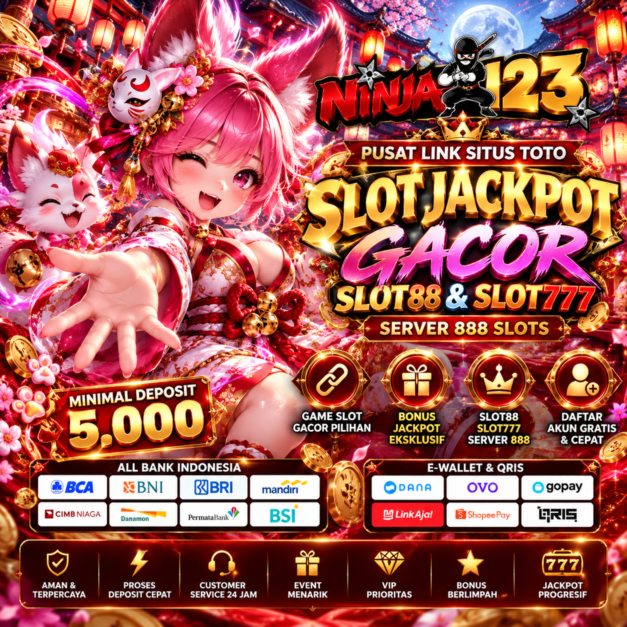 NINJA123 ♨️ SITUS SLOT ONLINE JACKPOT MAXWIN GACOR 888 SLOTS TERBARU & LINK SLOT88 HOKI MEGAWIN